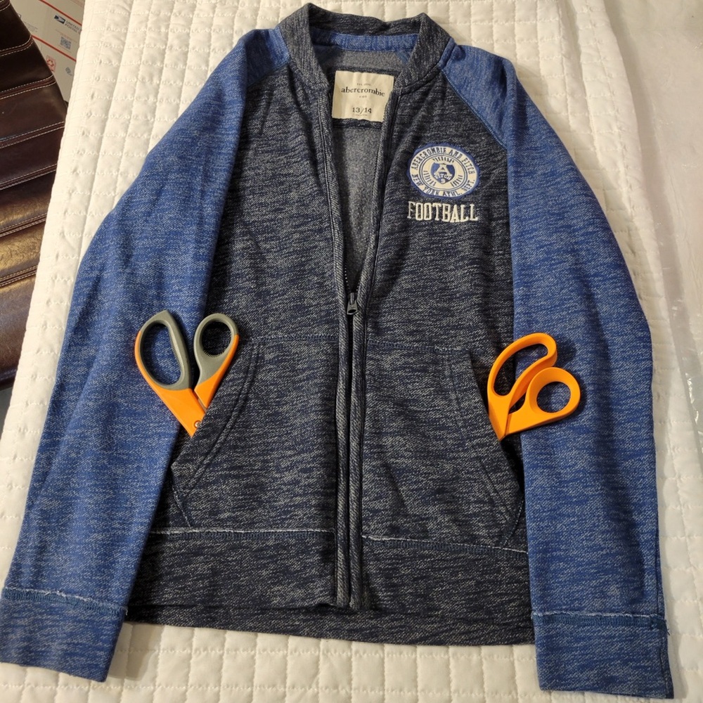 Abercrombie Kids Heathered Blue Football Full-Zip Jacket Sweater Streetwear Cool